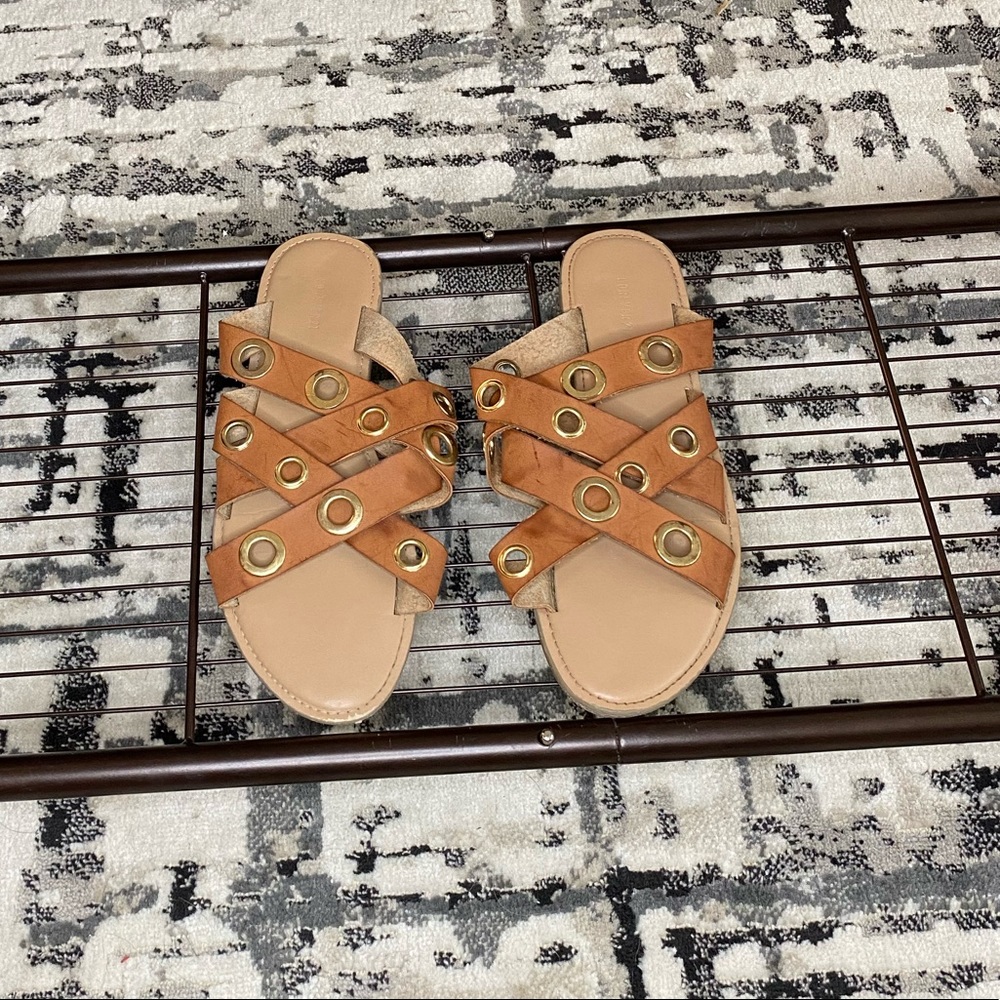 Tan slip on sandals